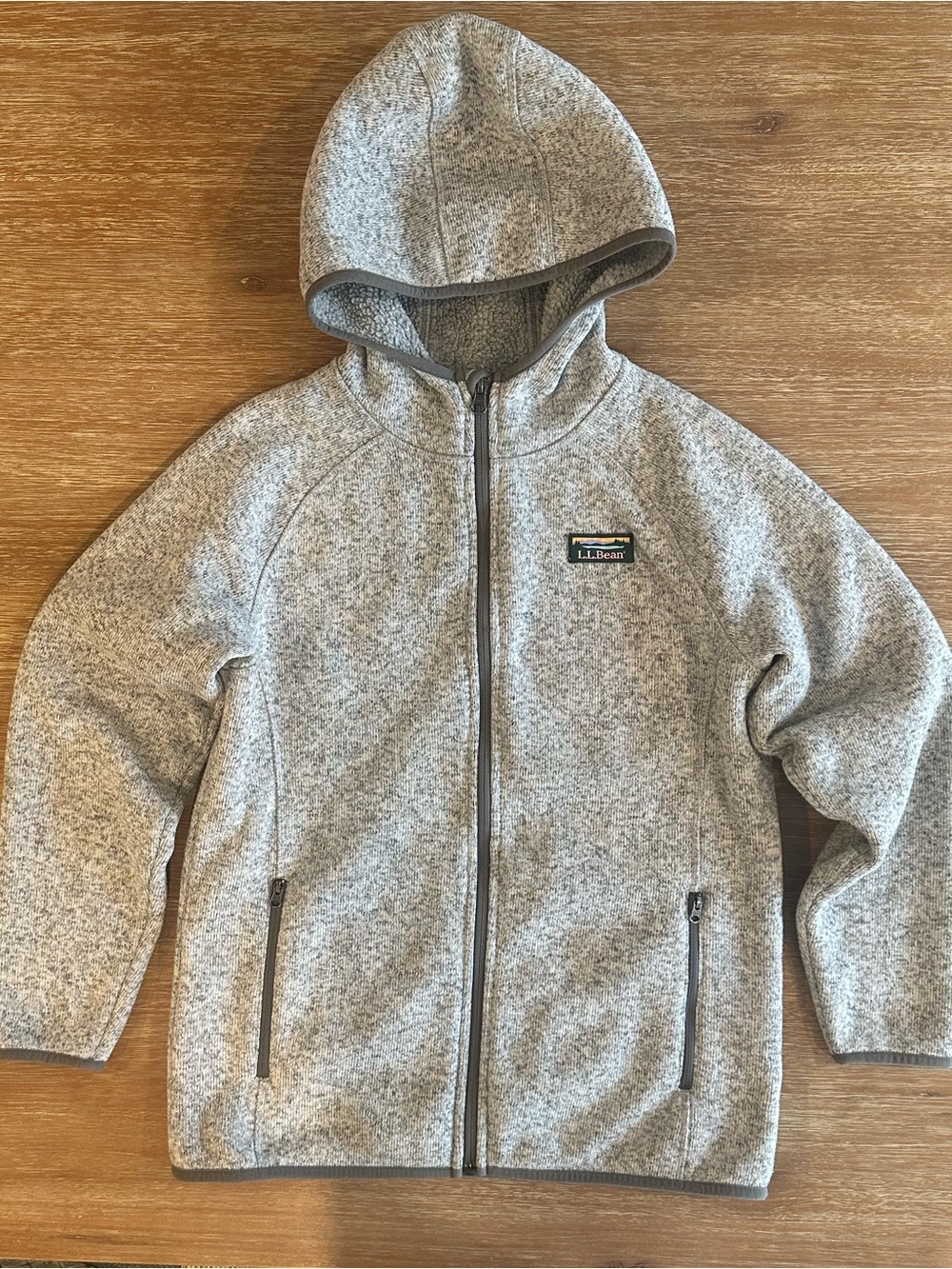 L.L. Bean Kids Light Gray Heather Hooded Sweater Fleece Jacket Size L